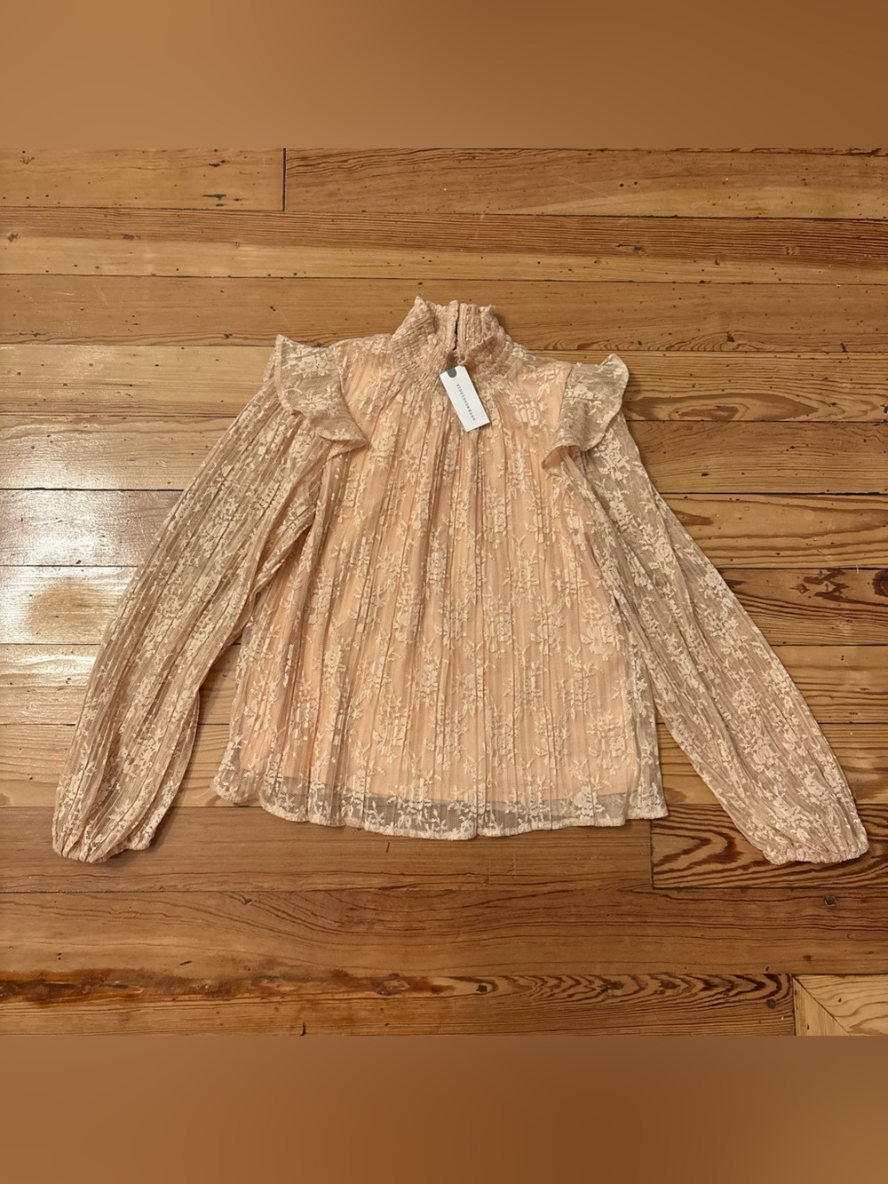NWT Porridge Peach Blouse Size Xsmall XS Anthropologie Long Sleeved Top Lace